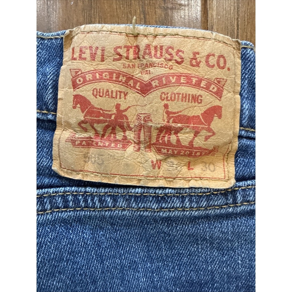 Levi's 505 Jeans Mens 36x30 Blue Whiskers Grunge Straight Leg Spandex Casual Dad - Picture 7 of 7